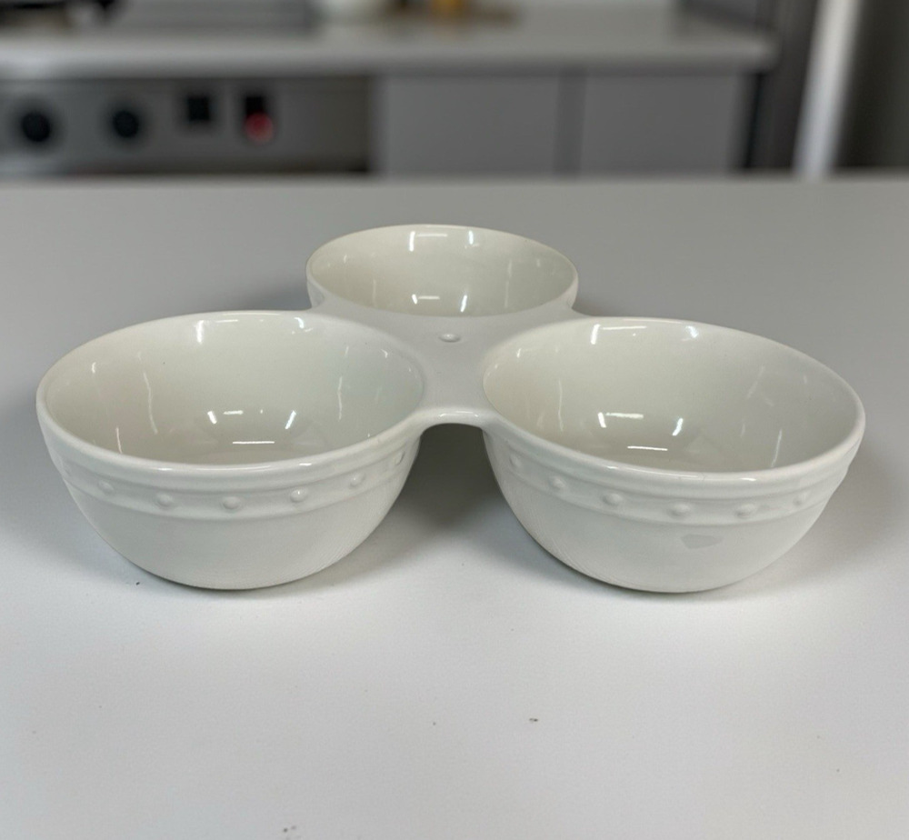 Nora Fleming Stoneware Retired T6 Pearl Dot Triple Dish 3 Section Round Embossed